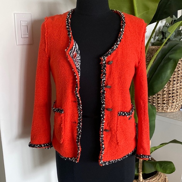 Zara Orange Blazer with beautiful zebra print lining - Picture 1 of 6